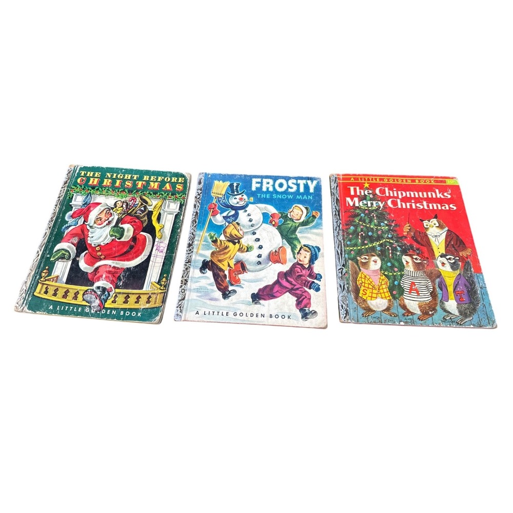 Vintage Little Golden Book Christmas Lot Frosty Chipmunks Night Before Christmas